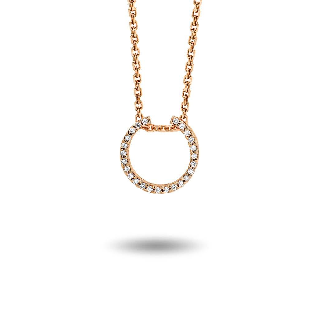 Petite Open Circle Diamond Pendant in Rose Gold
